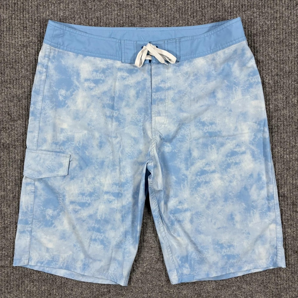 American Tall Board Shorts Mens 38 Blue Tie Dye Cargo Swim Trunks Drawstring